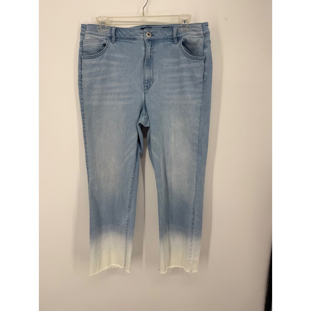 JJill Straight Leg Jean Women 14 Light Wash Blue Ombre Dip Dye Raw Hem High Rise